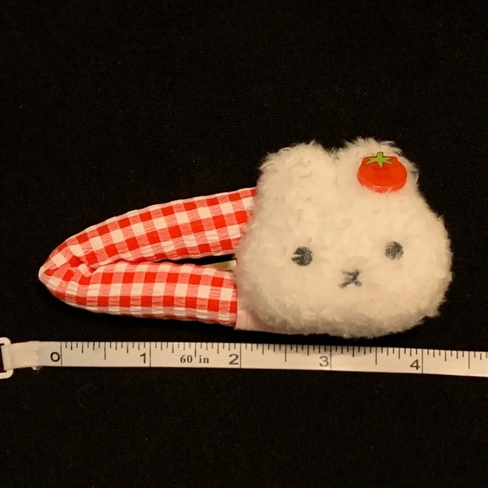 White Bunny Rabbit Gingham Plaid Oversized Hair Clip